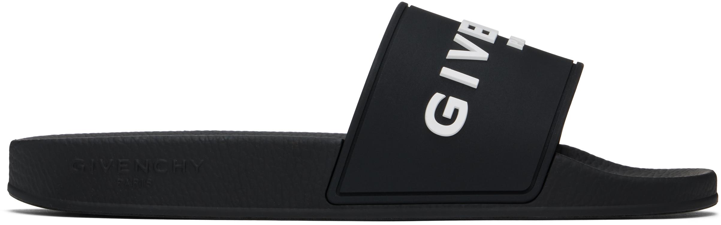 Givenchy メンズ ブラック ラバー プールスライド サンダル・スライド 