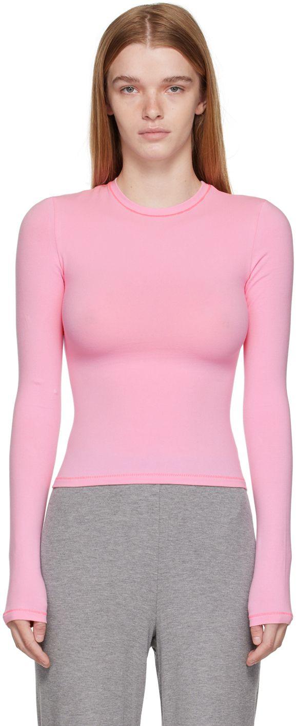 Skims Crewneck Long Sleeve T-shirt in Pink | Lyst