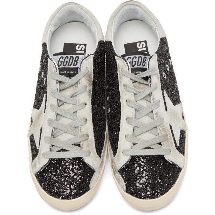 Golden Goose Deluxe Brand Suede Ssense Exclusive Black Glitter Superstar Sneakers - Lyst