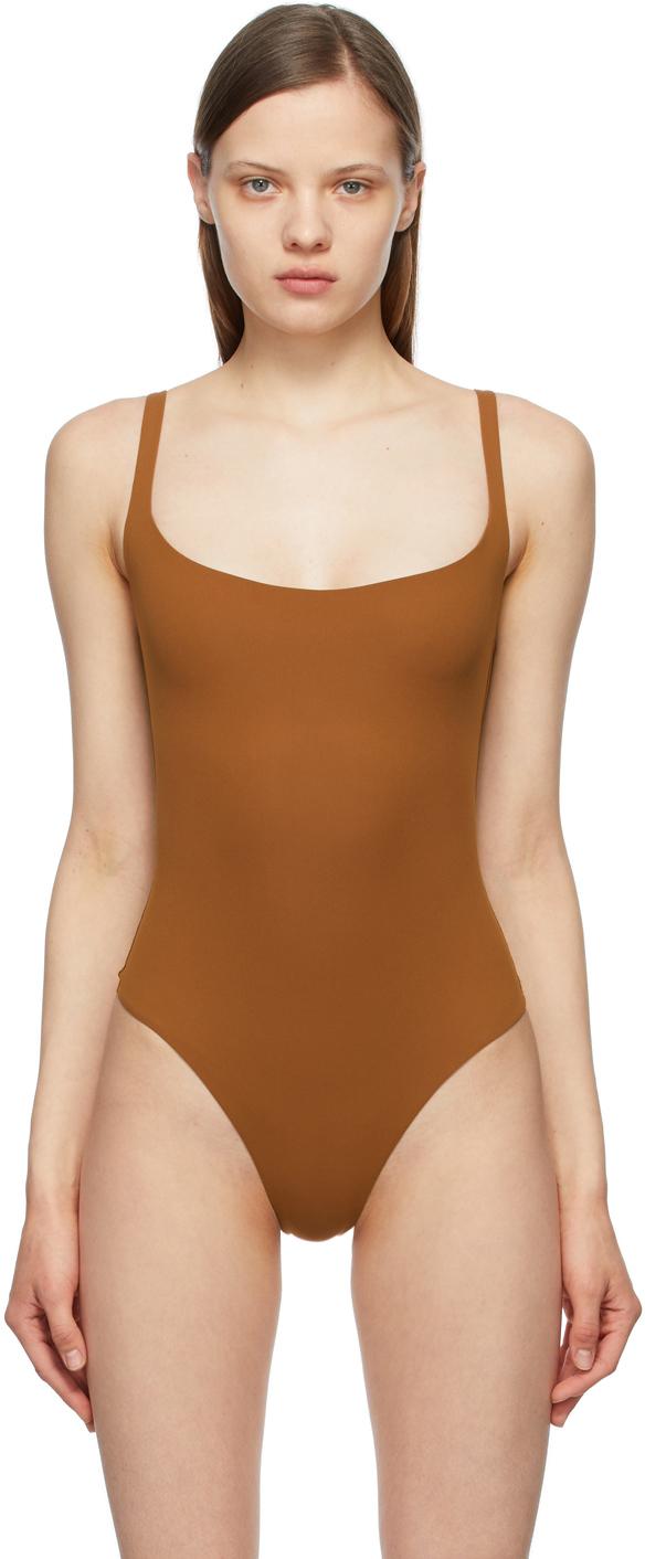 Skims Synthetic Fits Everybody Square Neck Bodysuit in Copper 
