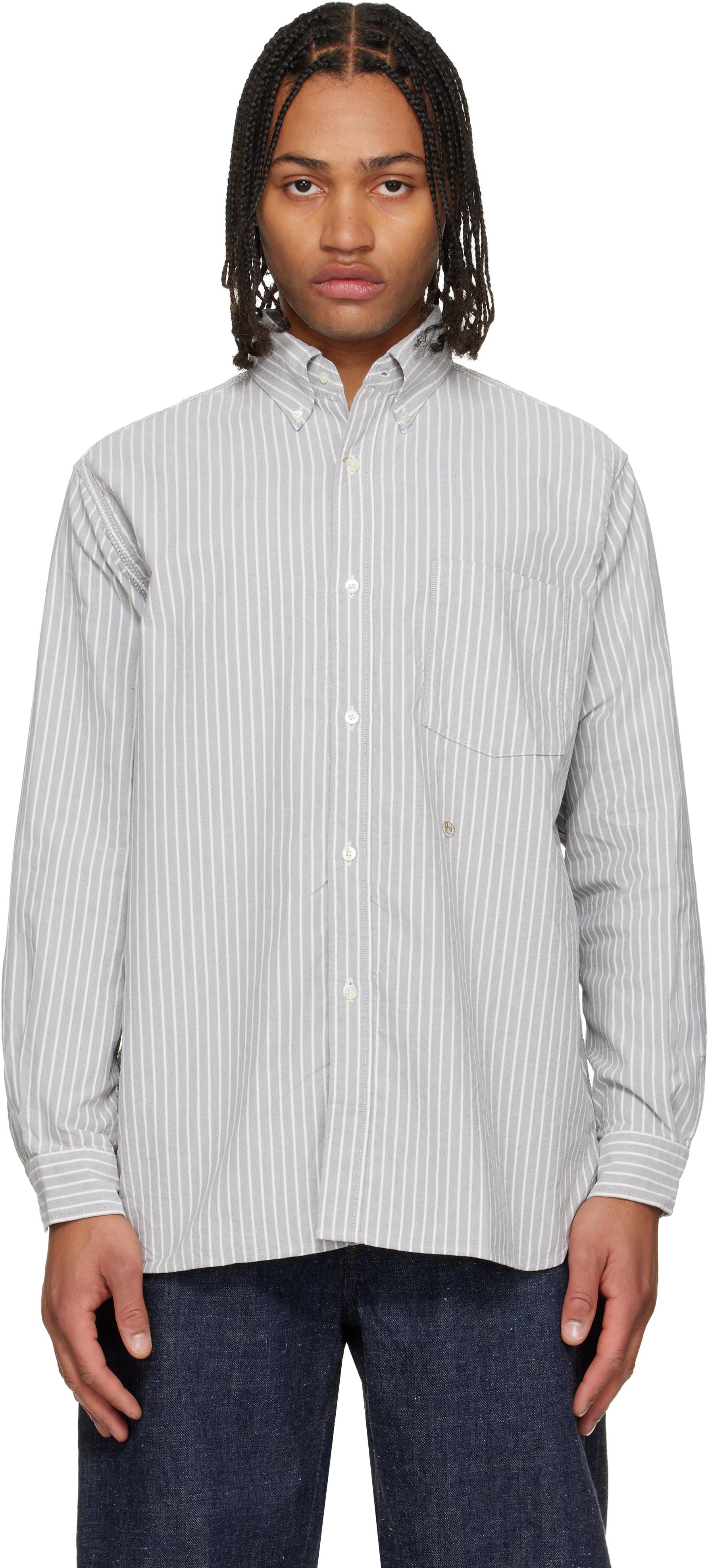 Nanamica Button Down Stripe Wind Shirt in Black for Men | Lyst UK
