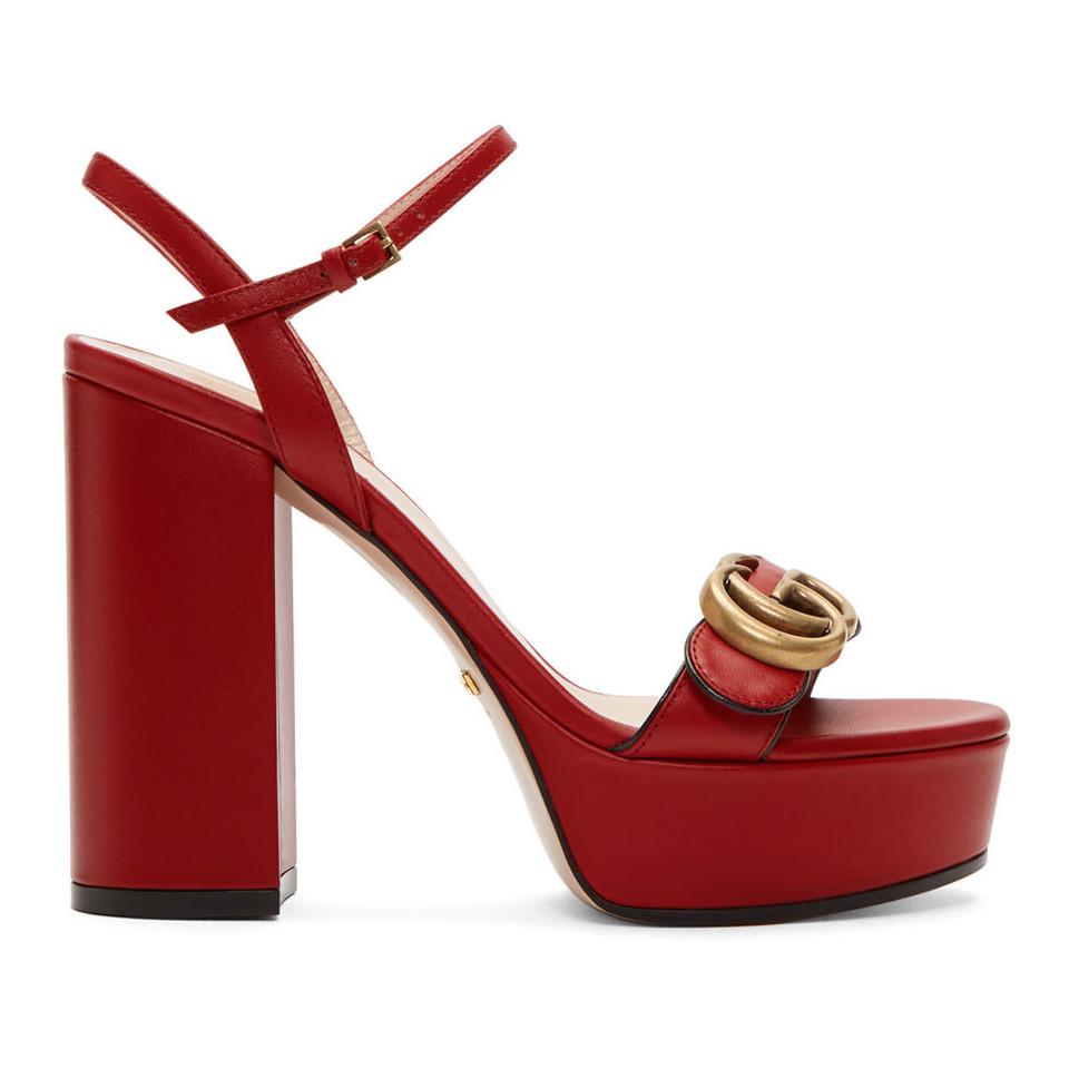 Sandales à plateforme avec Double G Gucci en coloris Rouge | Lyst