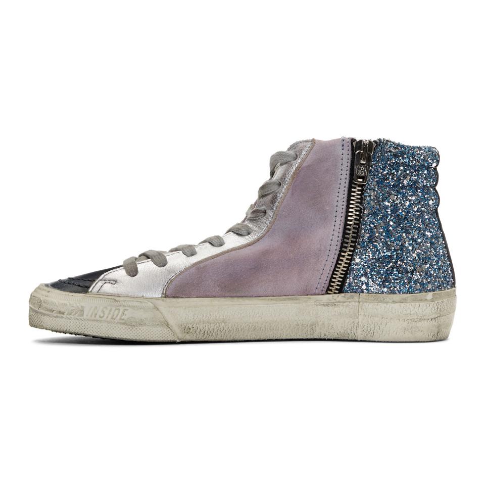 Golden Goose Purple And Blue Glitter Slide High-top Sneakers | Lyst