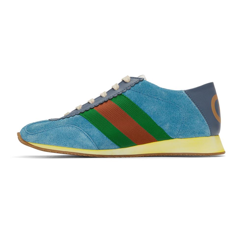 Gucci Suede Sneaker With Web in Blue - Save 12% - Lyst