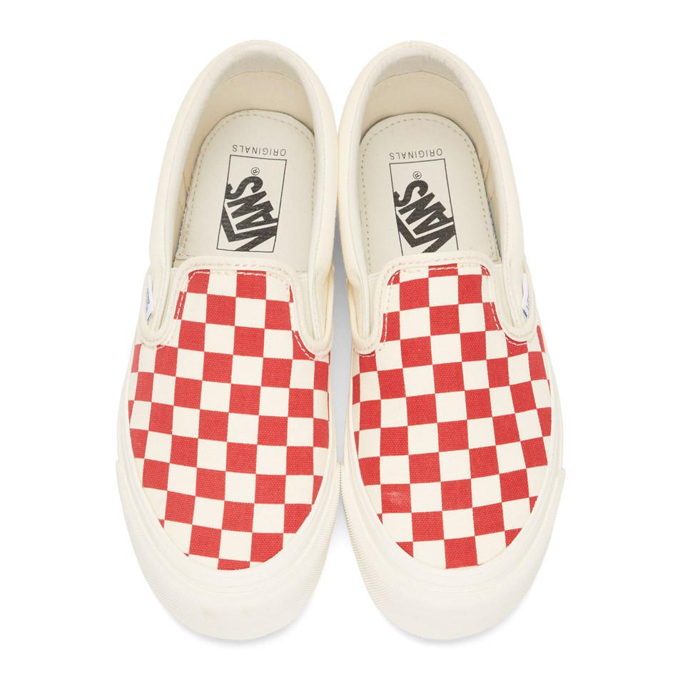 vans red slip on checkerboard