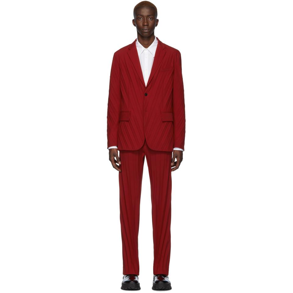 Valentino Wool Red Plisse Suit for Men 