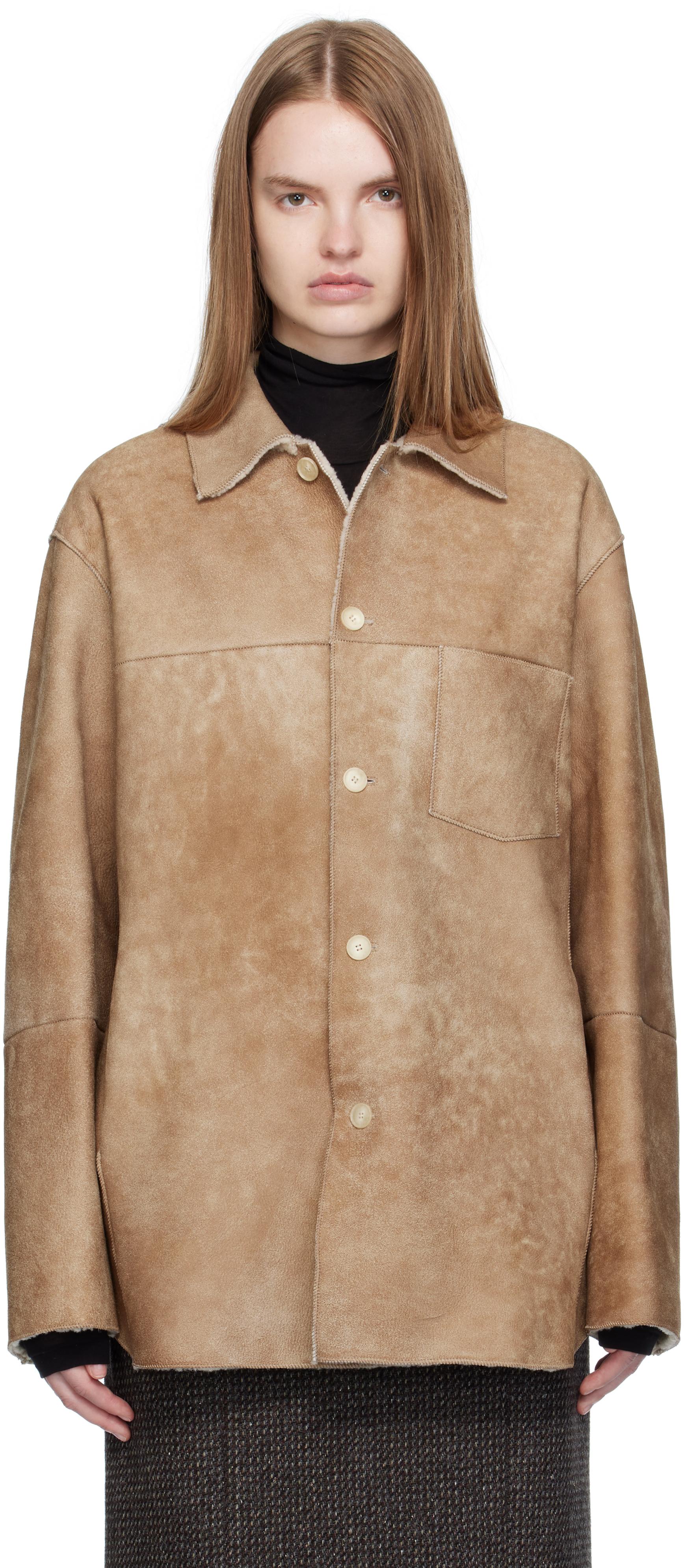 AURALEE Merino Mouton Shearling Shirt Jacket in Natural | Lyst