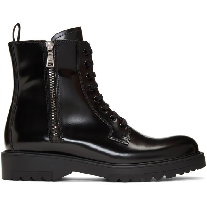 Prada Leather Black Military Combat Boots - Lyst