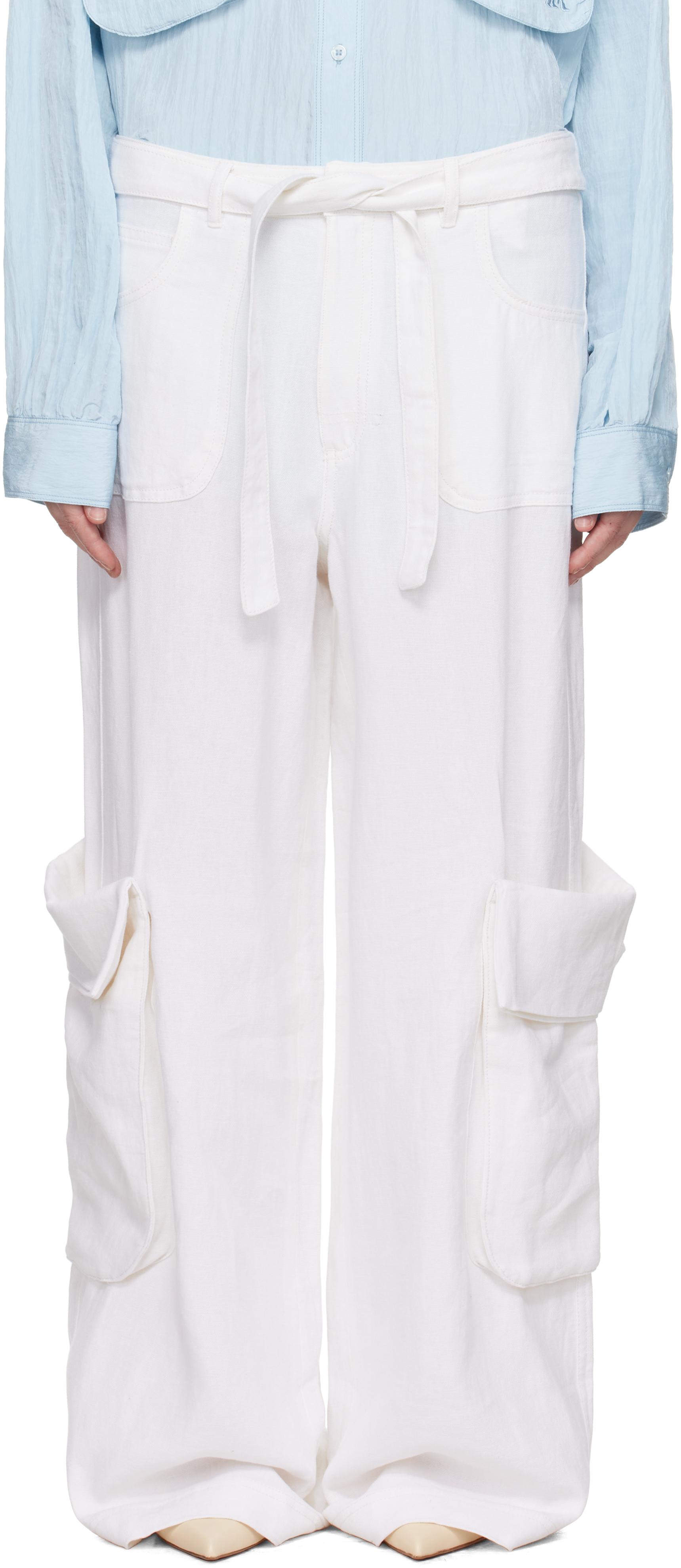 OPEN YY Linen Cargo Pants in White | Lyst UK
