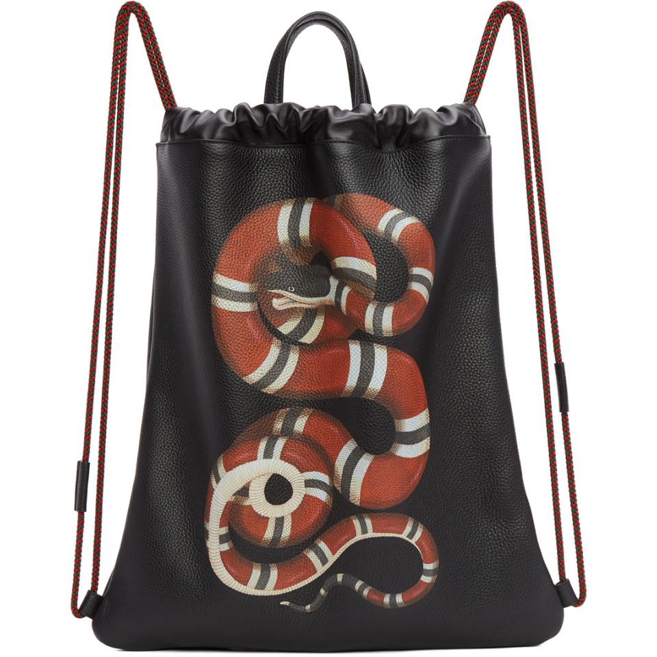 Gucci Leather Black Snake Drawstring Backpack for - Lyst