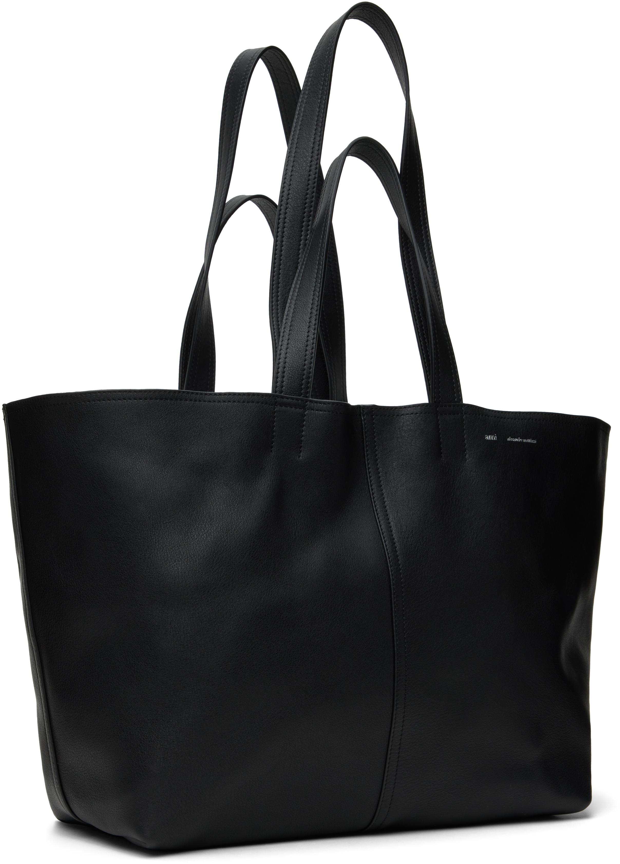 SALE【AMI】ミディトートバッグ ブラック レザー ミディ マキシ トートバッグ ブラック | AMI PARIS