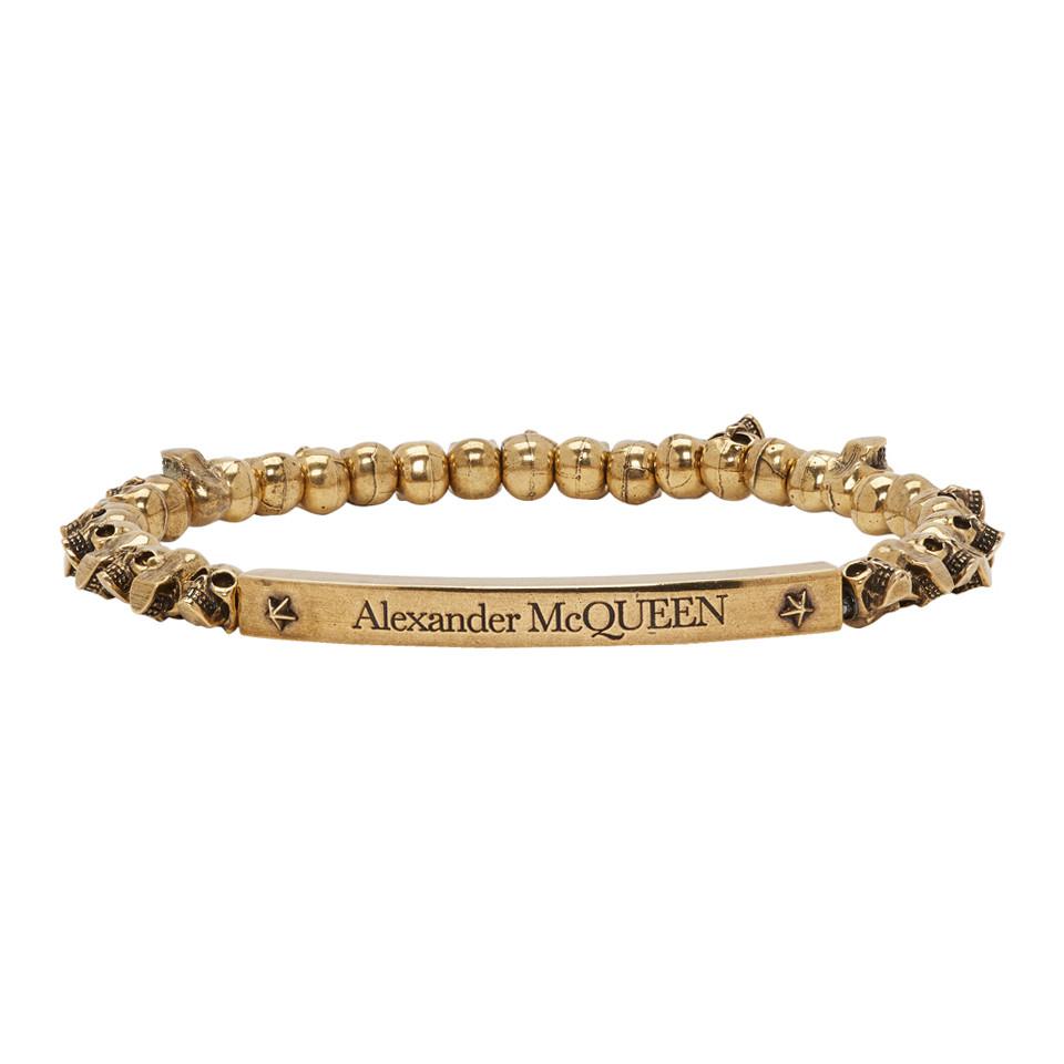 Alexander McQueen Gold Mini Skull Bracelet in Metallic for Men - Lyst