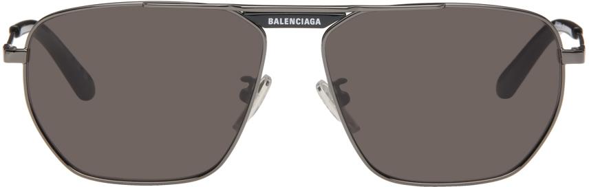 送料込+BALENCIAGA+Tag 2.0 Navigator サングラス Balenciaga - Tag 2.0 Navigator Sunglasses - Dark Silver