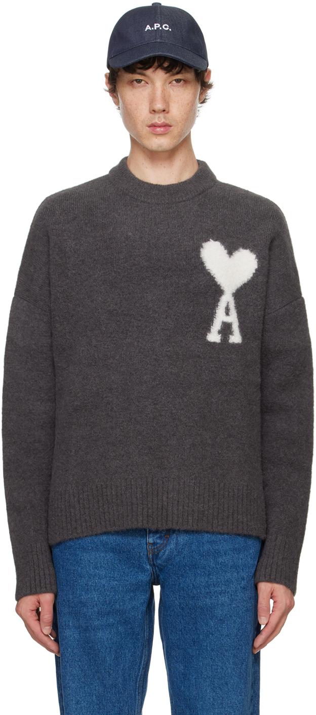 Ami Paris メンズ ブラック グレー Ami De Cœur セーター セーター 