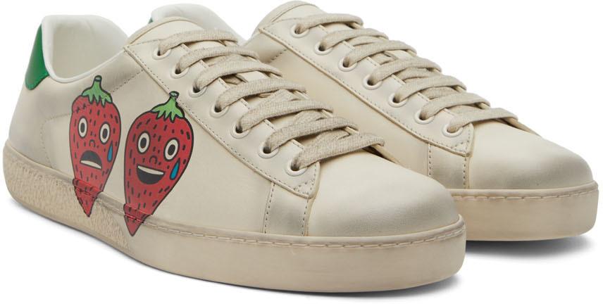 Gucci Off-white Strawberry Ace Sneakers for Men | Lyst