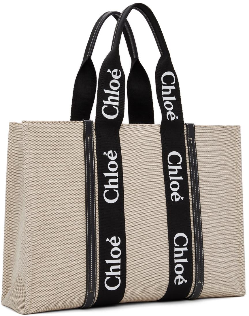 Chloé Off-white & Black Large Woody Tote Bag | Lyst