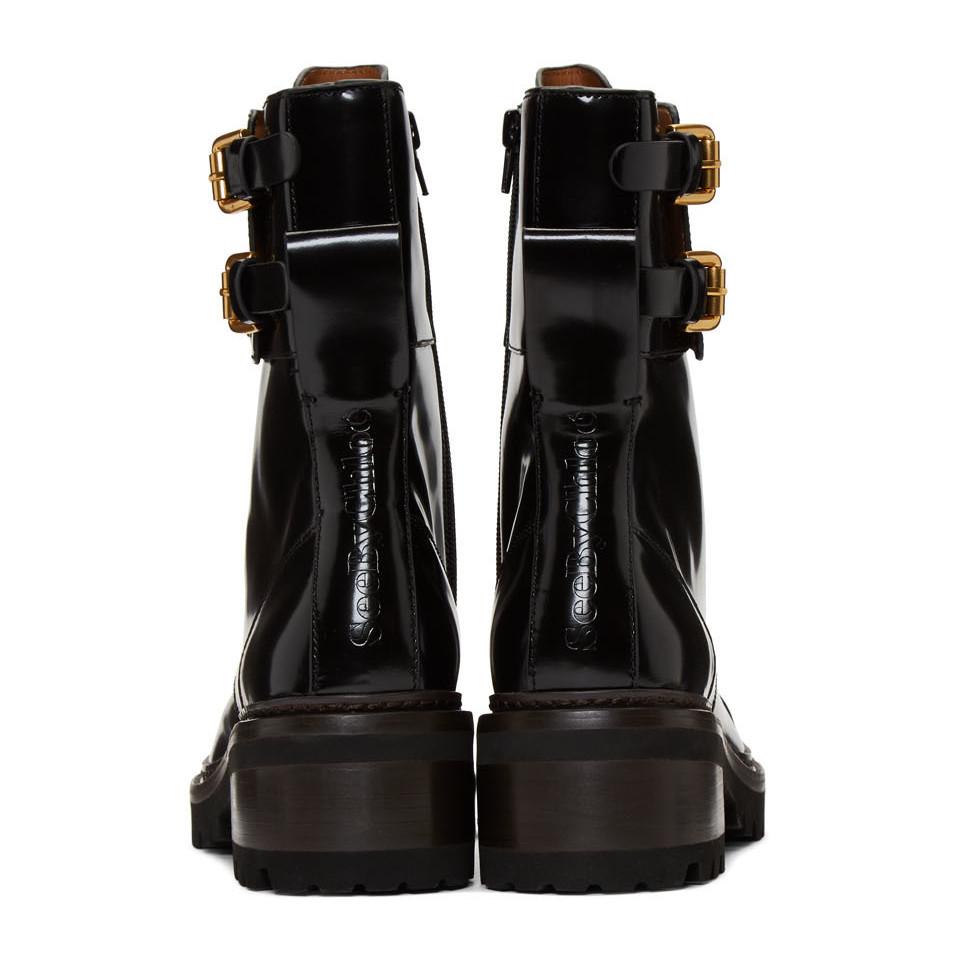 See By Chloé Leather Black Mallory Biker Boots | Lyst