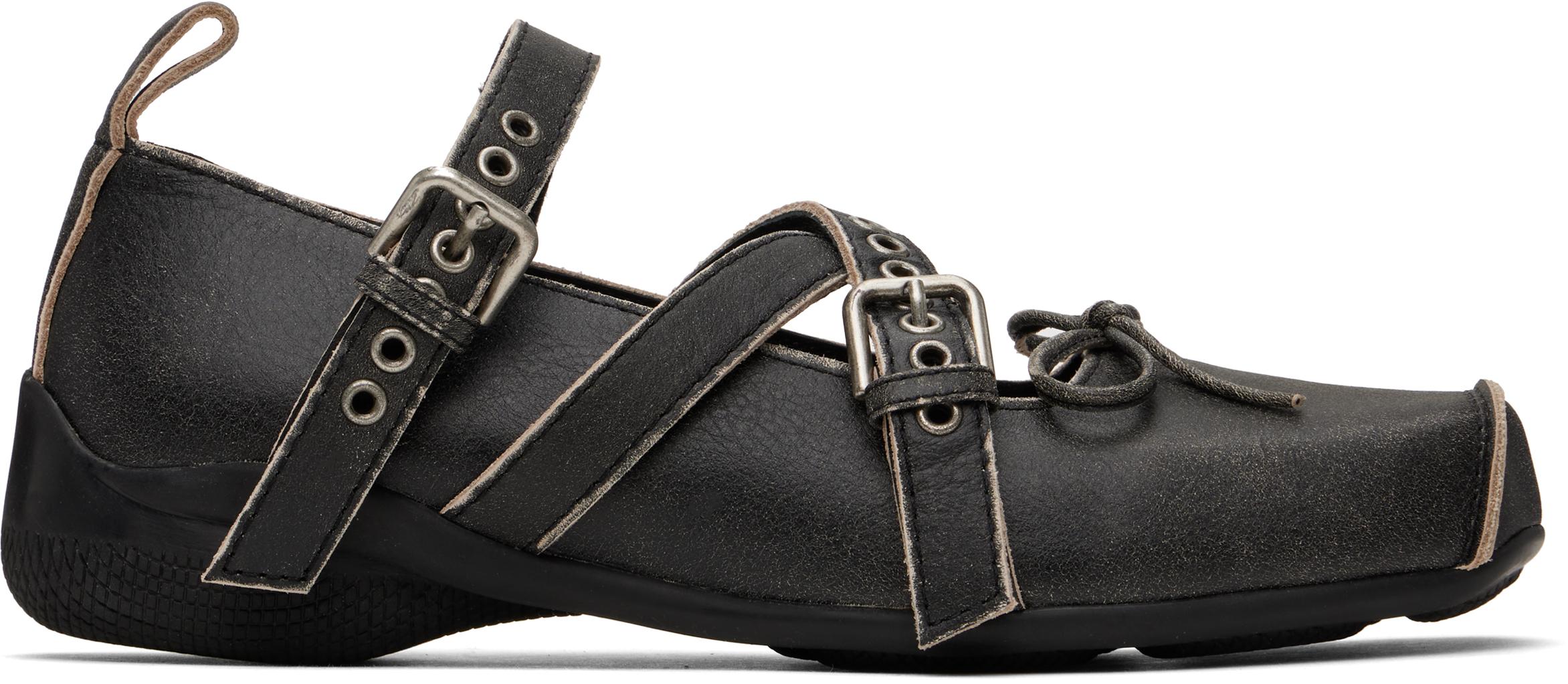 OPEN YY Cross Buckle Ballerina Flats in Black | Lyst UK