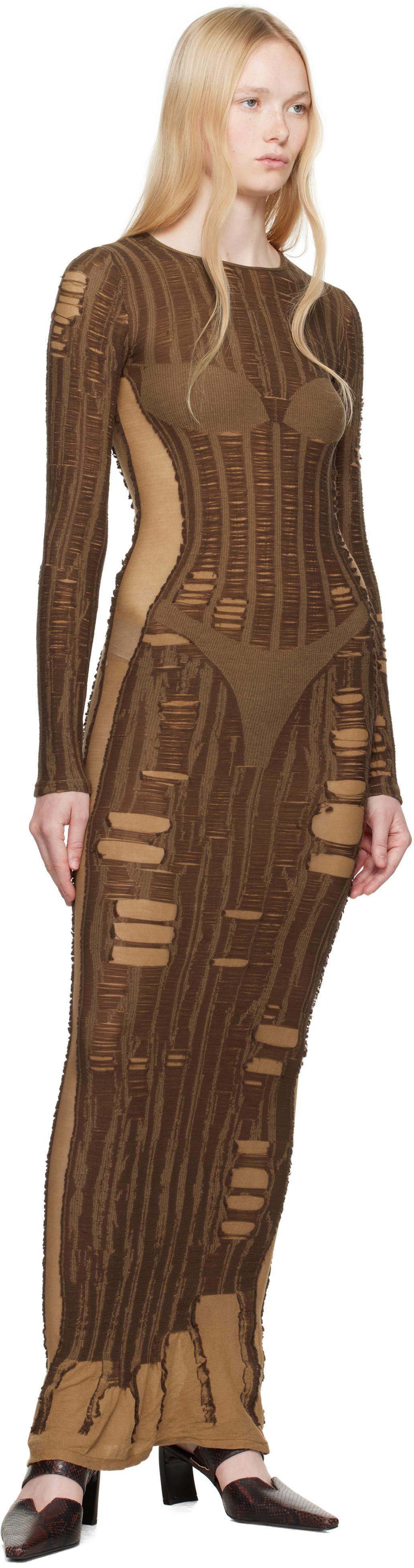 ワンピース DIESEL M-CALIMERA LONG DRESS Women's Maxi dress in distressed second-skin knit | Brown
