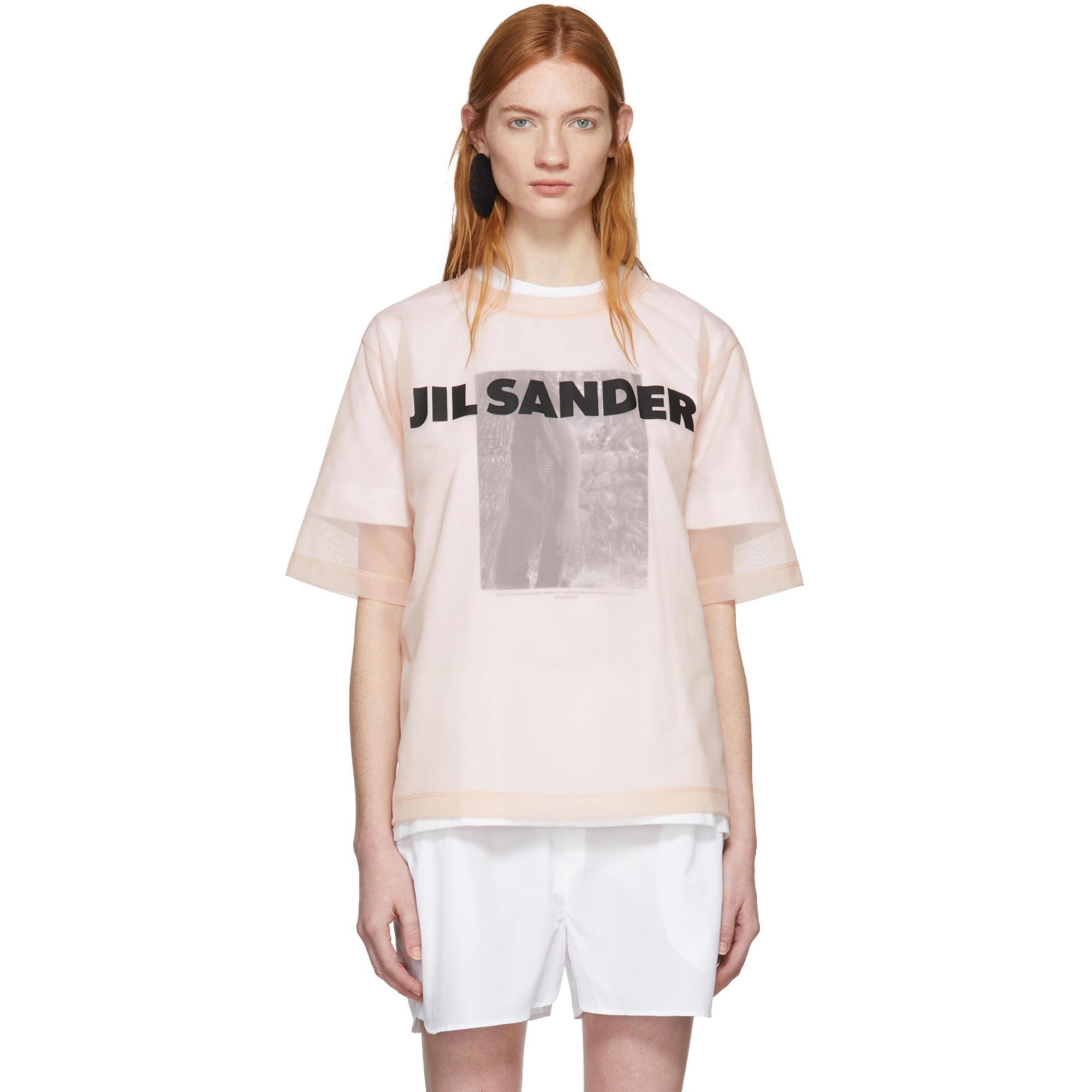 Jil Sander Pink Mesh Logo T-shirt - Lyst