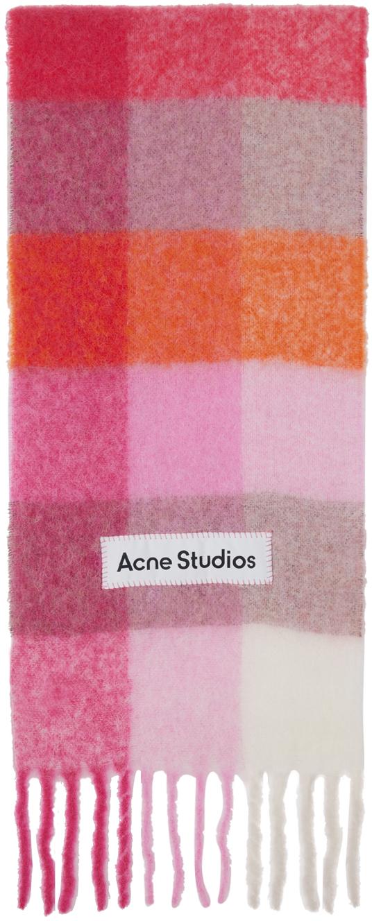 Acne Studios レディース ピンク & モヘア チェック マフラー スカーフ 