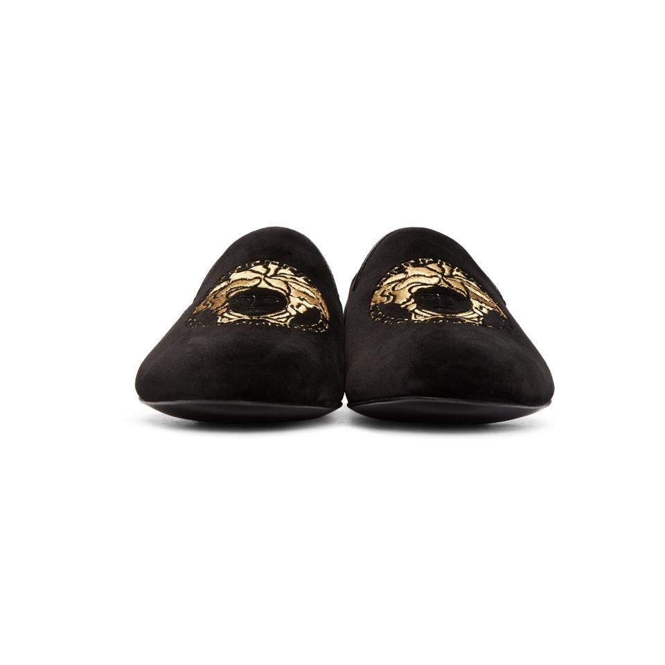 Versace Black Velvet Medusa Slip-on Loafers for Men | Lyst