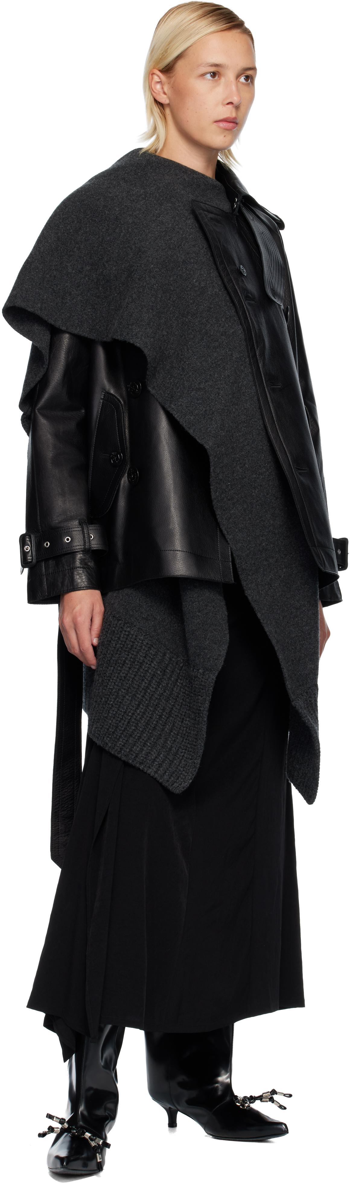 Sacai Leather & Wool Knit Jacket Set in Black | Lyst
