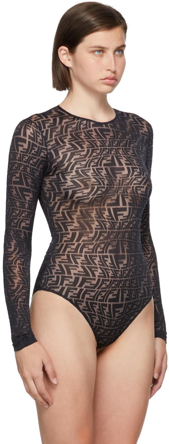 Fendi Black Ff Fish Eye Tulle Bodysuit