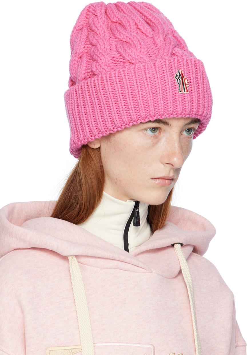 Moncler レディース ピンク ロールド ビーニー キャップ