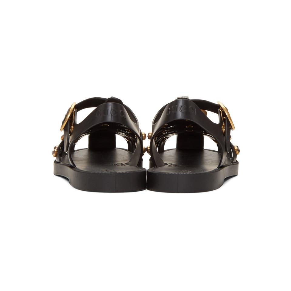 Gucci black outlet rubber crystal sandals
