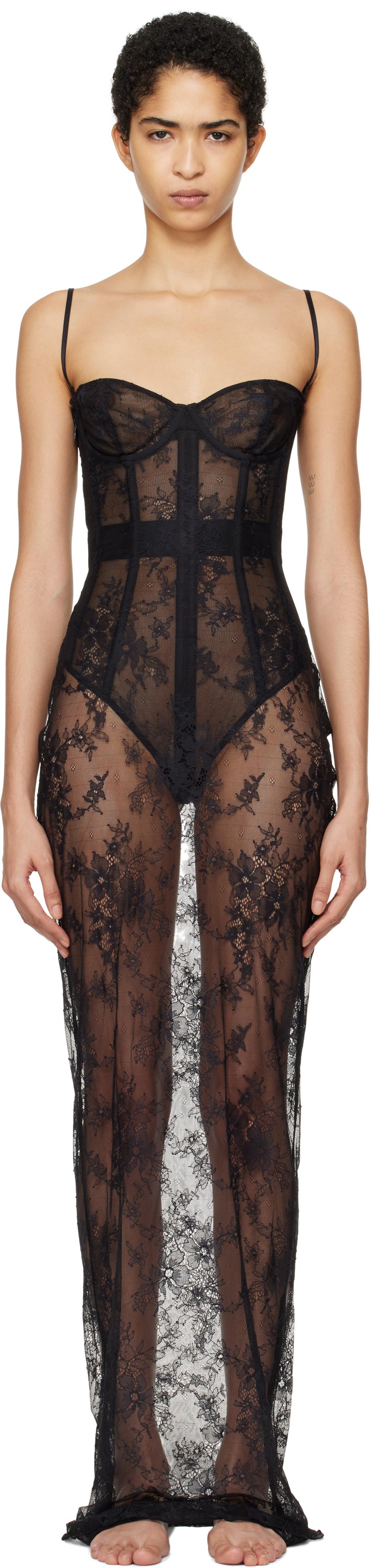 バックオープン ブラック ロングドレスskims
