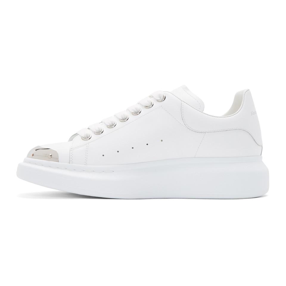 Alexander McQueen Leather White And Silver Toe Cap Oversized Sneakers for  Men | Lyst