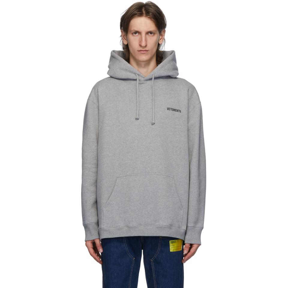 Vetements Cotton Grey Logo Hoodie in Gray for Men - Lyst