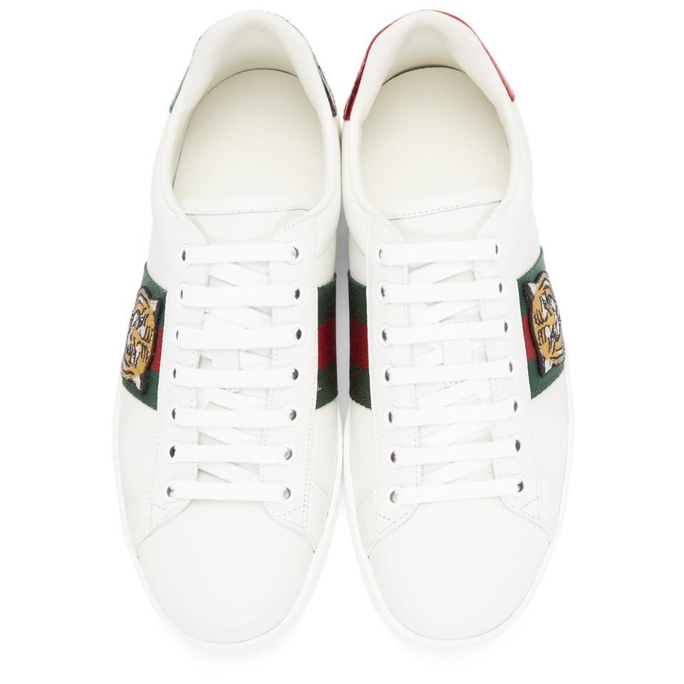 Gucci Leather Tiger Ace Sneakers in White for Men | Lyst