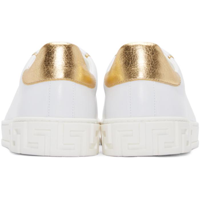 Versace White & Gold Leather Sneakers for Men | Lyst