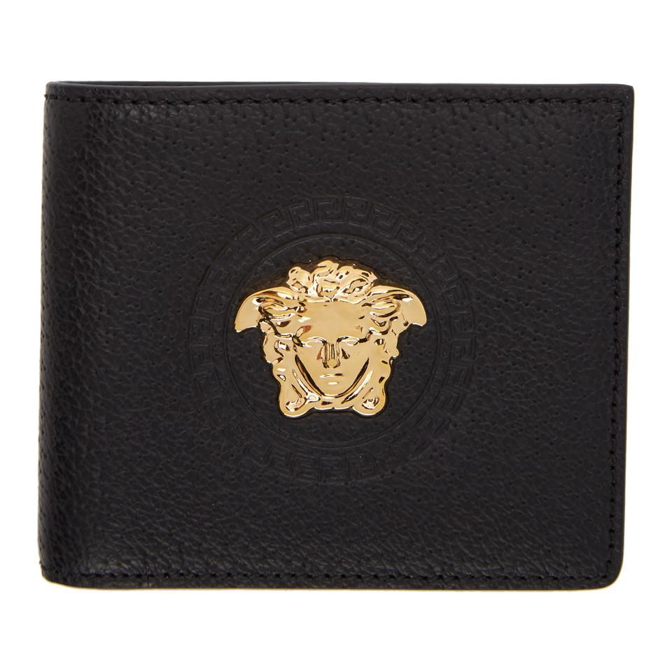 Versace Leather Black Palazzo Coin Bifold Wallet for Men - Lyst