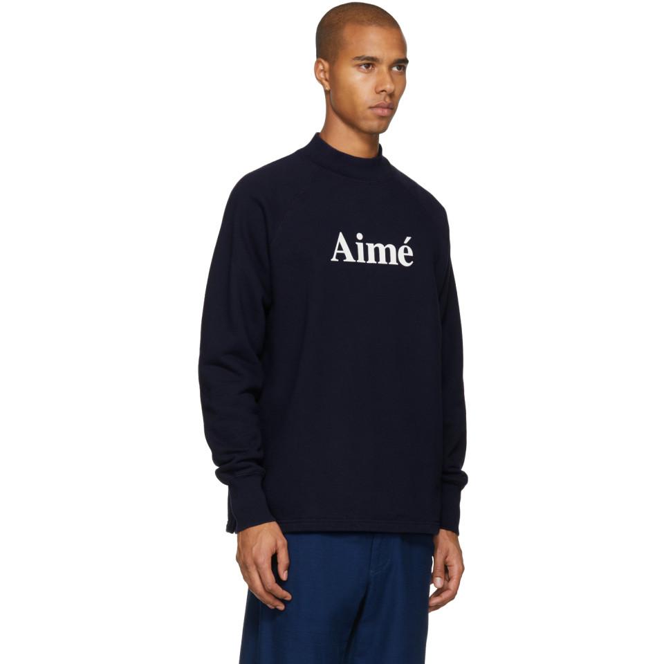 Download Aimé Leon Dore Navy Mock Neck Logo Sweatshirt in Midnight ...
