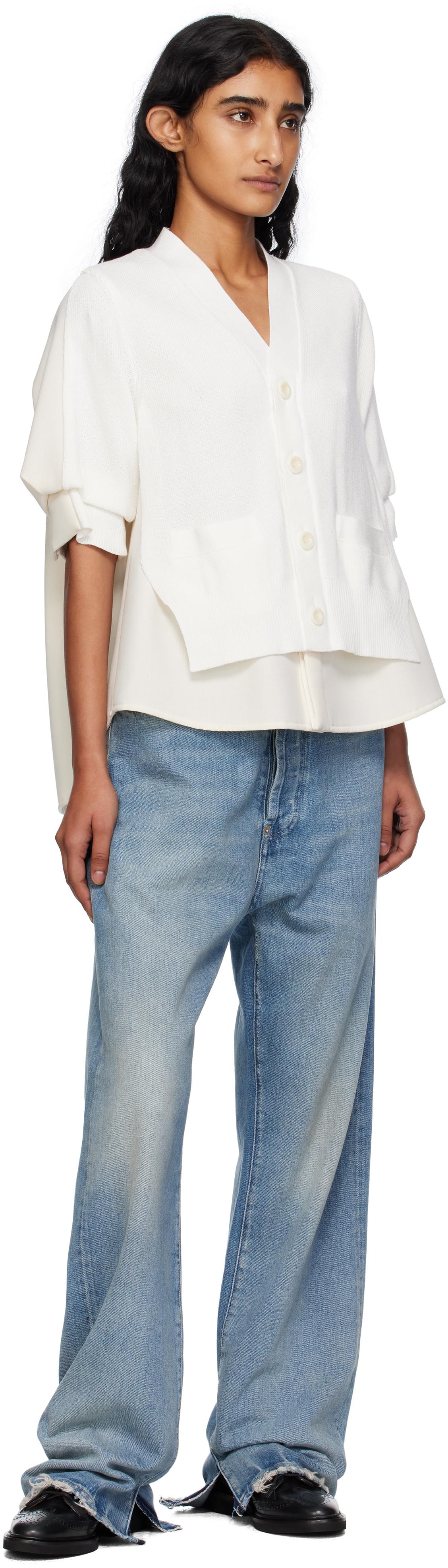 Sacai Off- Suiting Mix Knit Cardigan in White | Lyst