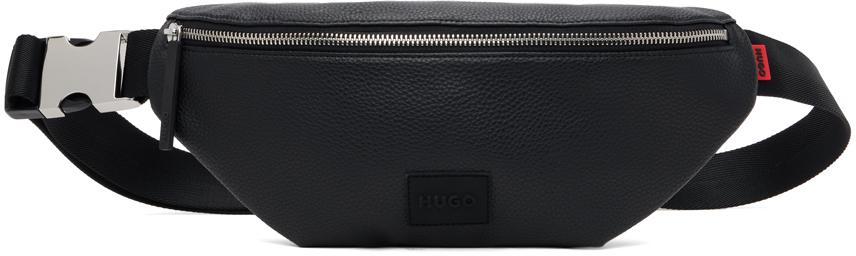 HUGO メンズ ブラック フェイクレザー ベルトバッグ ベルトバッグ 