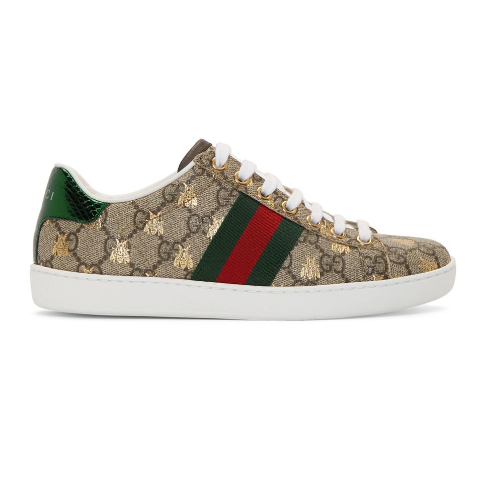Gucci Canvas New Ace GG Supreme Bee-print Sneakers in Beige (Natural ...
