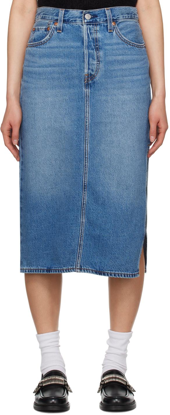Levi's Blue Side Slit Denim Midi Skirt Lyst UK
