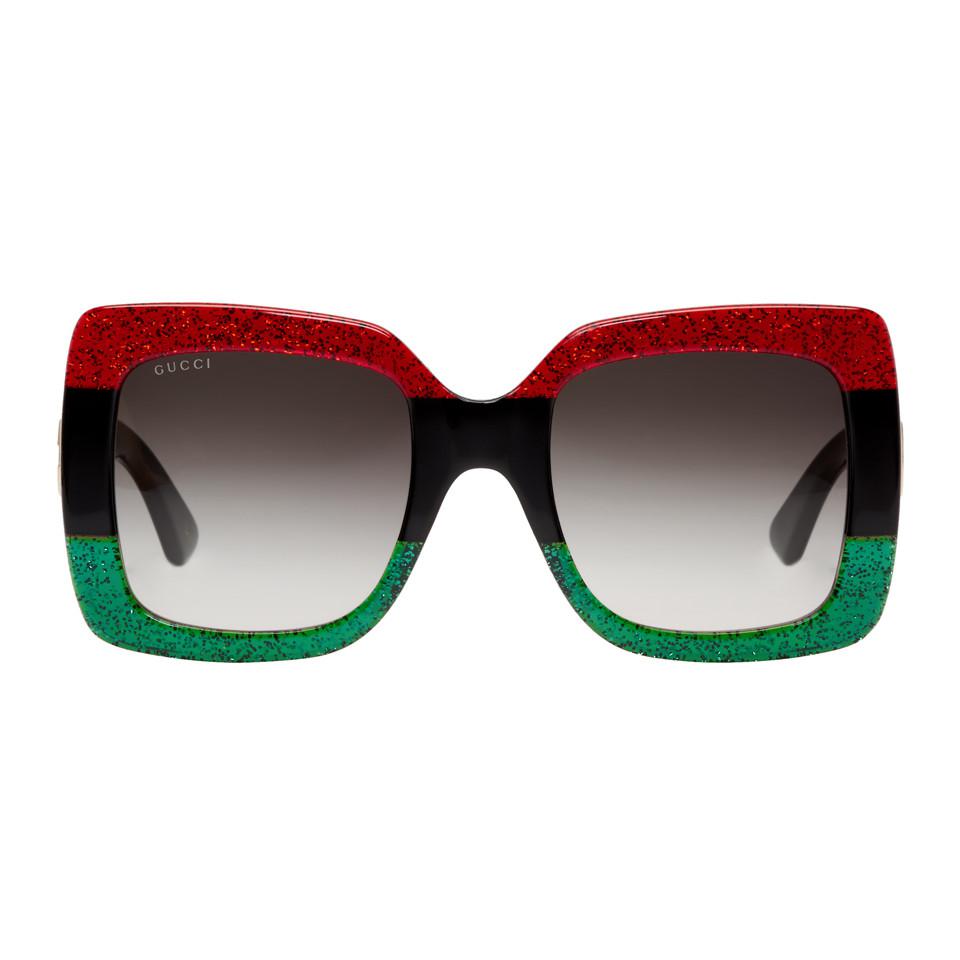 Gucci Glittered Gradient Oversized Square Sunglasses, Red/black/green | Lyst
