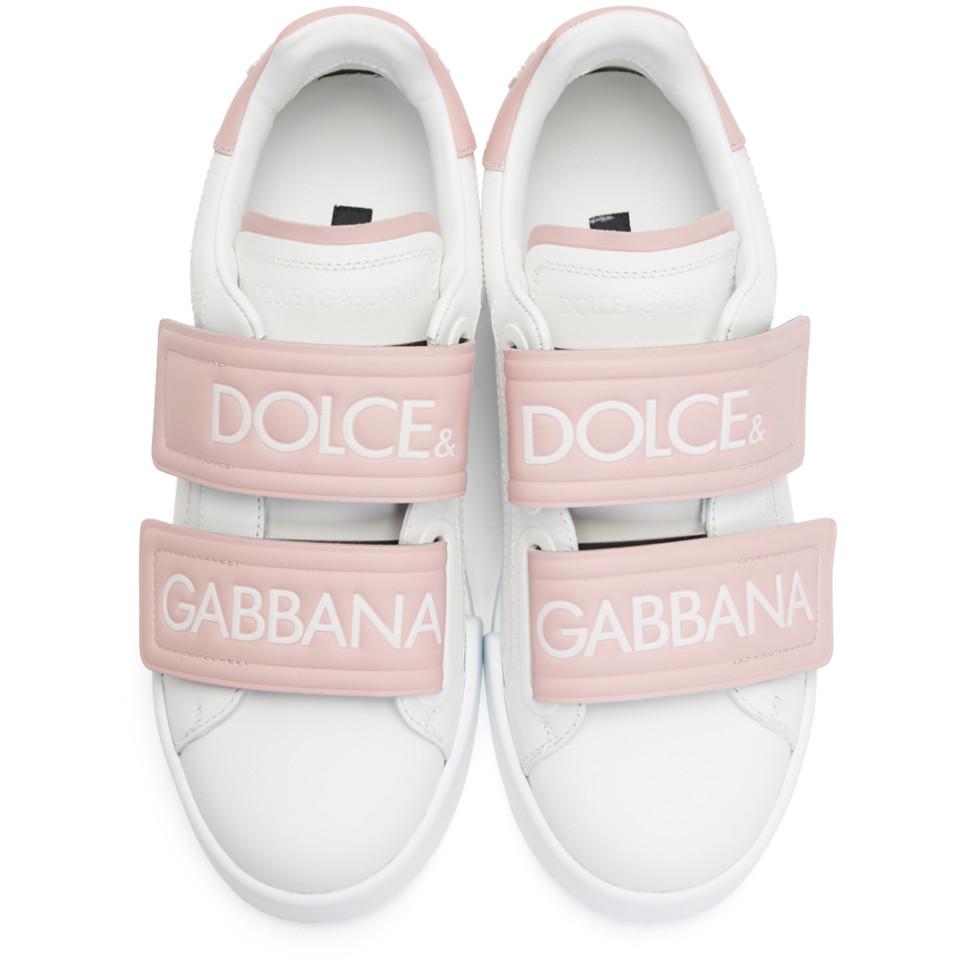 Dolce & Gabbana White And Pink Strap Sneakers | Lyst
