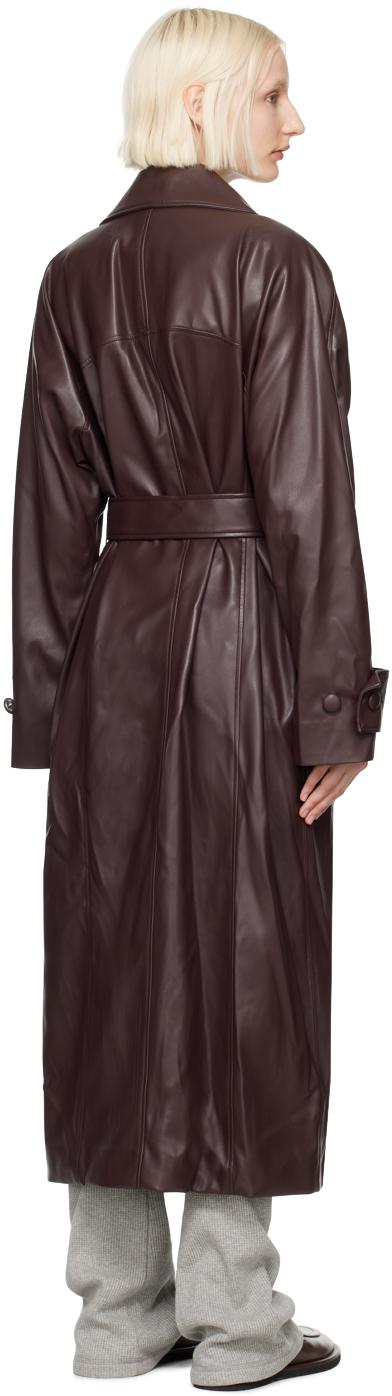 OPEN YY High Neck Collar Faux-Leather Trench Coat in Black