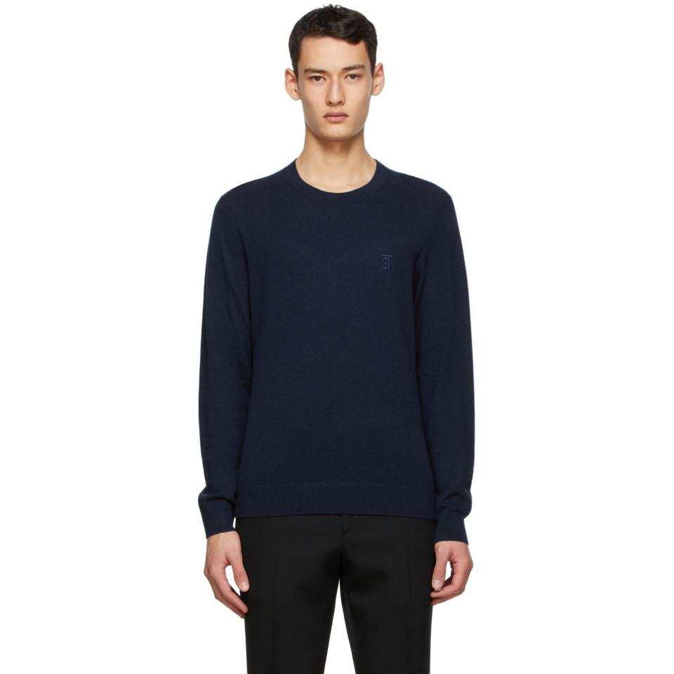 Burberry Navy Cashmere Monogram Motif Sweater in Blue for Men - Lyst
