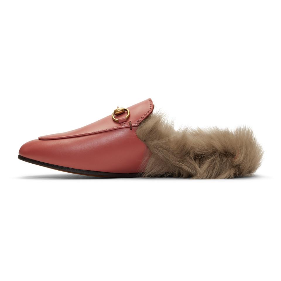 Gucci Pink Fur-lined Princetown Slippers - Lyst