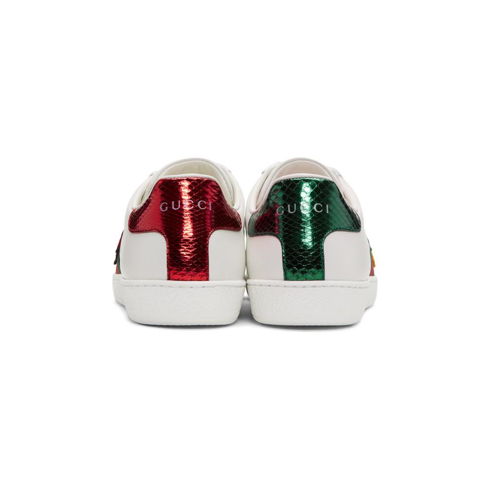 Gucci Leather Pineapple & Ladybug Ace Sneakers in White - Lyst