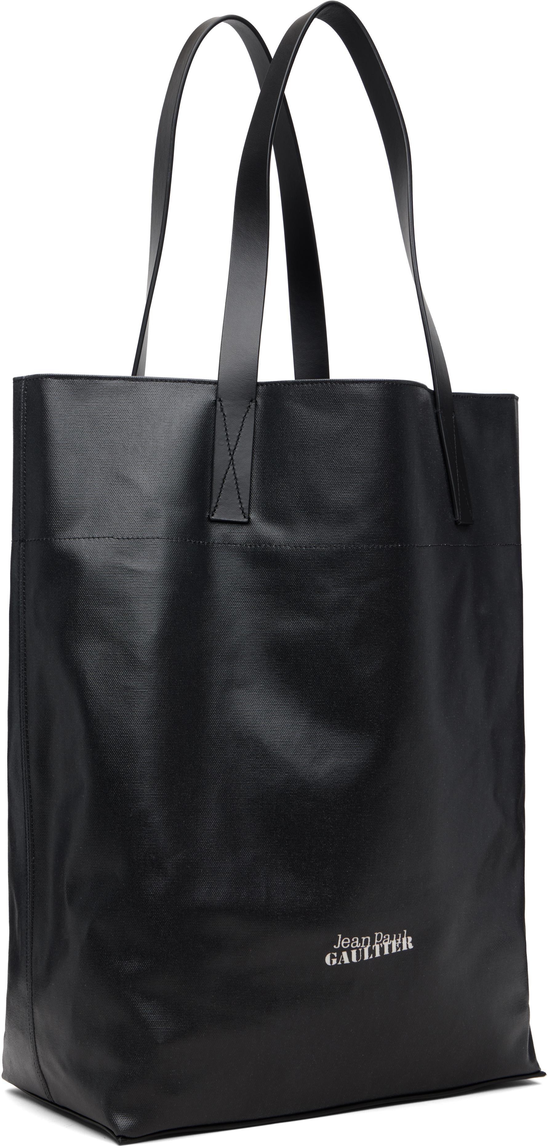 Jean Paul Gaultier Coated Canvas Printed Wood Tote in Black for