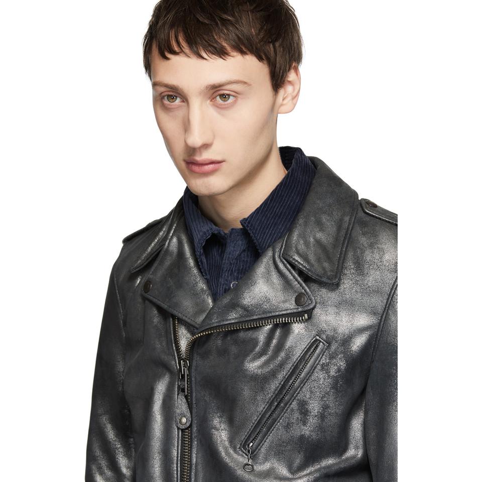 Schott Nyc Black Metal Leather Rogue Jacket For Men