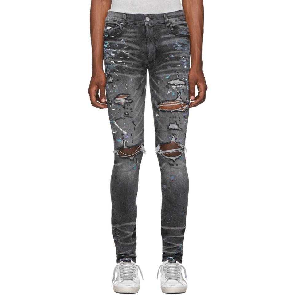 Amiri Grey Paint Splatter Jeans in Gray for Men | Lyst